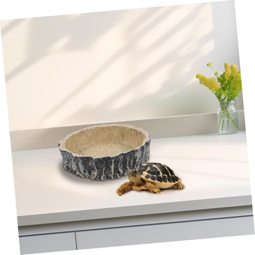 Kisangel Reptile Feeding Bowl for Tortoise and Lizard Dark Brown Resin Food and Water Dish Crawling Food Storage Container for Reptile Supplies Sturdy and Easy to Clean