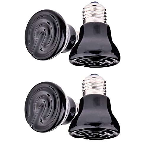 4-Packs 50W Black Ceramic Heat Lamp Mini Reptile Heat Lamp Bulbs E26/E27 110V Infrared Reptile Heat Emitter Heater Lamp Bulb No Light Lamps for Lizard Brooder Coop Aquarium Lizard Turtle