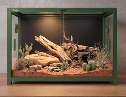 48 Gallon Reptile Tank, Gecko Reptile Enclosure Front Sliding Door | Stackable ventilation Gecko reptile terrariums Tank anti-escape locks and no-fingerprint handles humidification atomization - color: Green, size: 48 Gallon