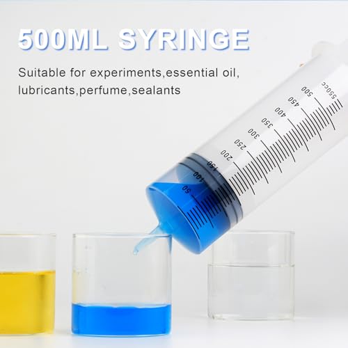 500ml Large Syringes, Individually Sterile Sealed Plastic Syringe for Liquid, Scientific Labs, Measurement, Pet Feeding ,Ink Refilling ,Oil or Glue Applicator(1 Pack) - style: 500ml