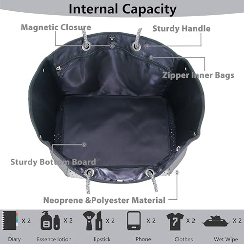 Hibala Neoprene Multipurpose Beach Bag,Gym/Travel/Pool Bag,Tote For Women&Men - color: Grey Stripe