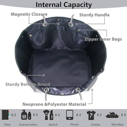 Hibala Neoprene Multipurpose Beach Bag,Gym/Travel/Pool Bag,Tote For Women&Men - color: Grey Stripe