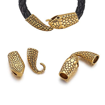 Pandahall 10 Set Tibetan Style Alloy Hook and Snake Head Clasps 23x12x9mm for Leather Cord Bracelets Making (Antique Golden)