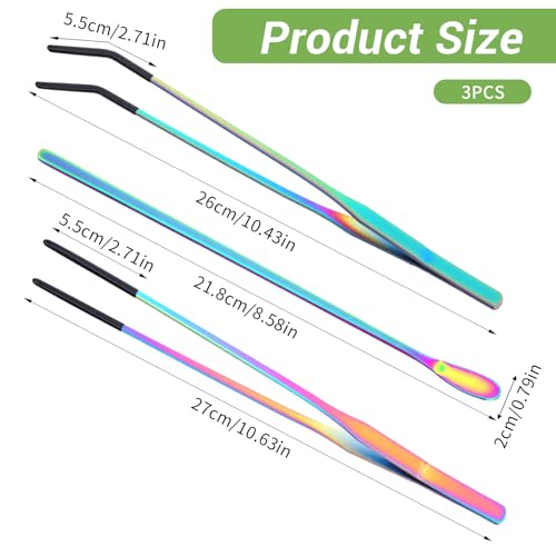 3 Pcs Reptile Feeding Tongs Extra Long Tweezers Stainless Steel with Rubber Tip 10.6" Straight & Curved for Gecko Snake Reptiles Bearded Dragon Terrarium Tank Supplies Aquariums & Crafts