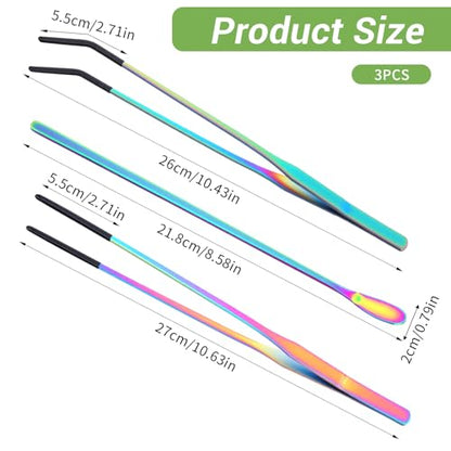 3 Pcs Reptile Feeding Tongs Extra Long Tweezers Stainless Steel with Rubber Tip 10.6" Straight & Curved for Gecko Snake Reptiles Bearded Dragon Terrarium Tank Supplies Aquariums & Crafts