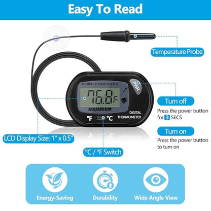 DaToo Aquarium Thermometer with Large LCD Display Fahrenheit/Celsius(℉/℃) Fish Tank Thermometer for Aquarium Reptile Terrarium Digital Water Thermometer with Suction Cup(4 Pack) - size: 4 Pack