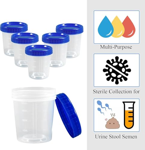 25Pcs Leak Proof Specimen Cups with Lids, 4oz Disposable Urine Cups | Specimen Container with Screw on Lid,Sample Collection Kit for Safe Urine Pee Sample Analysis Testing - style: Blue-25PCS