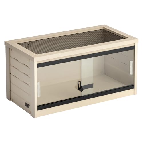 New Age Pet ECOFLEX 24" Wide Small Reptile Habitat Enclosure, Glass Front Terrarium for Snakes, Lizards & Tortoises in Maple or Grey, Easy to Clean, Front Access Design and Mesh Top - color: Tan, size: Small