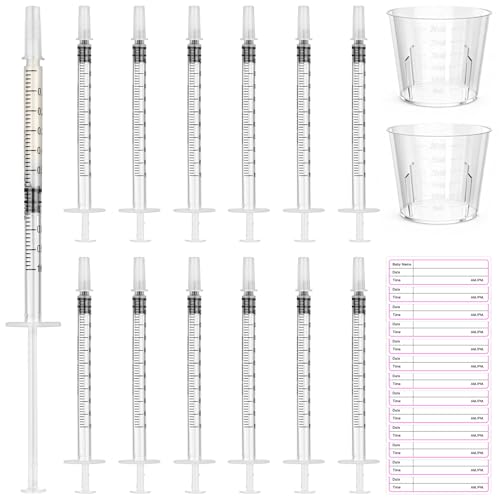 Syringes with Caps Kit, 50pcs 1ml Syringe, 2pcs 30ml Measuring Cup, 50pcs Adhesive Labels, for Colostrum, Pet Feeding, Scientific Labs - style: 1ml