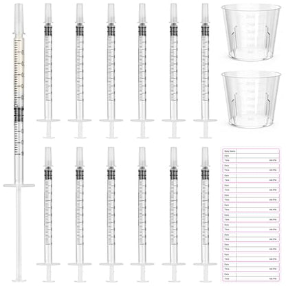 Syringes with Caps Kit, 50pcs 1ml Syringe, 2pcs 30ml Measuring Cup, 50pcs Adhesive Labels, for Colostrum, Pet Feeding, Scientific Labs - style: 1ml