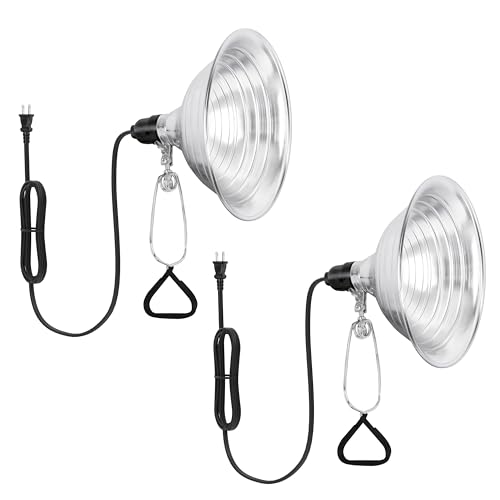HealSmart 8.5" Clamp Light Socket, 150-Watt Maximum with 6 Feet 18/2 SPT-2 Cord, Aluminum Reflector E26 (no Bulb Included), for Reptiles and Plants Growing, 2-Pack - size: 8.5 Inch (150 Watts), style: 2-Pack