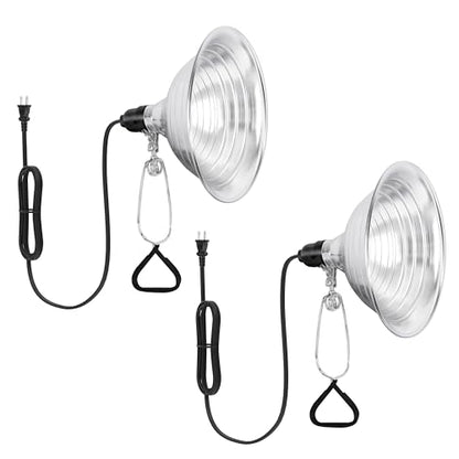 HealSmart 8.5" Clamp Light Socket, 150-Watt Maximum with 6 Feet 18/2 SPT-2 Cord, Aluminum Reflector E26 (no Bulb Included), for Reptiles and Plants Growing, 2-Pack - size: 8.5 Inch (150 Watts), style: 2-Pack