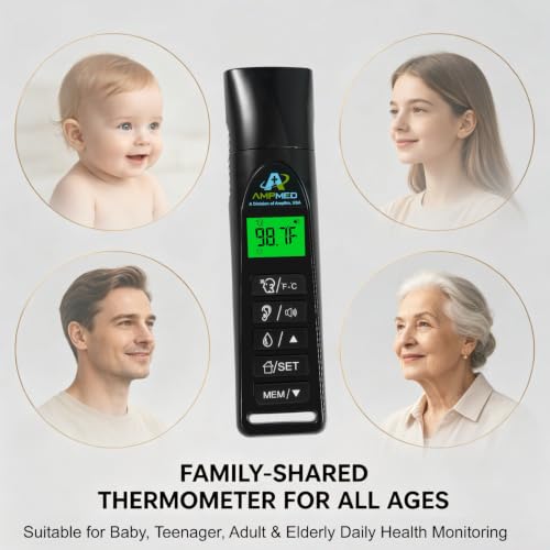 Baby Forehead Thermometer, 3-in-1 Infrared, Black | Ear, Forehead, No Touch for Infants, Toddlers, Kids, Adults, Stand, Clock - color: Black