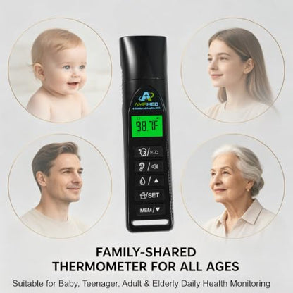 Baby Forehead Thermometer, 3-in-1 Infrared, Black | Ear, Forehead, No Touch for Infants, Toddlers, Kids, Adults, Stand, Clock - color: Black