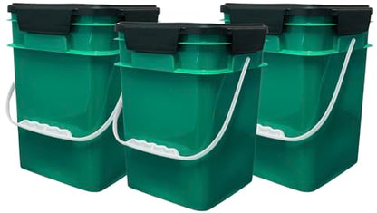 4 Gallon Square Food Grade Bucket Pail with Plastic Handles and Lid (Pack of 3) Made in USA containers (Dark Green - Black lids) - color: Dark Green - Black Lids