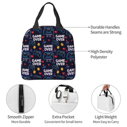 Men Gaming Video Print Insulated Cooler Lunch Bag | Neon Gaming Video Games Red Blue Game Over, Heavy-Duty Nylon Cooler Bag, Large Capacity for Camping, Beach & Work - color: Pattern (862)