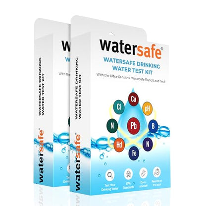 Watersafe® The Original Water Testing Kit for Drinking Water, Well and Tap Water, Sensitive Lead in Water Test, Bacteria, Hardness, pH, Nitrates, Easy Instructions, Lab-Accurate Results, 2 Pack