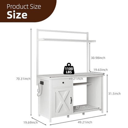 55-75 Gallon Fish Tank Stand with Storage, Aquarium Stand with Shelf, White | 49.2 x 19.7 In Top, Upper Shelf, LED Light, 2 Outlets, 2 USB Ports, Metal Frame Support, Turtle Tank Stand, 1100 LBS - color: White