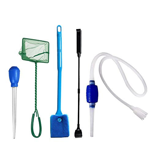 Haofy 5 in 1 Aquarium Fish Tool Cleaning Tools Kit Aquarium Gravel Cleaner Siphon Fish Tool Cleaner Water Changer for Terrarium Aquarium Scissors