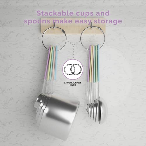 Measuring Cups and Measuring Spoons Set of 14 - Stainless Steel Measuring Cups and Spoons Set, Includes 1/8 Teaspoon Measuring Spoon, 1/8 Cup Measuring Cup, Leveler Dry (14,Cotton Candy) - color: Cotton Candy