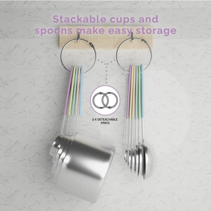 Measuring Cups and Measuring Spoons Set of 14 - Stainless Steel Measuring Cups and Spoons Set, Includes 1/8 Teaspoon Measuring Spoon, 1/8 Cup Measuring Cup, Leveler Dry (14,Cotton Candy) - color: Cotton Candy