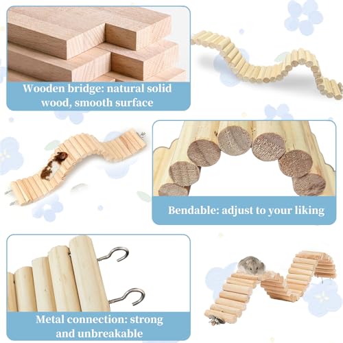 kathson 2Pcs Wooden Hamster Suspension Ladder Bridge,Bendable Long Climbing Ladders Pet Cage Toy Accessories Hideout Natural Chew Balls for Mouse Chipmunk Rabbits and Other Small Animals - size: 15.7 x 2.4 inches