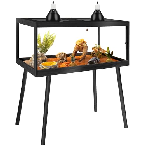 Reptile Enclosure with Leg, 82 Gallons Bearded Dragon Tank, Tempered Glass Lizard Tank with Metal Mesh Tops and Lockable Door, Spacious Reptile Habitat for Snake,Lizard (Black) - color: Black, size: 48"x20"x20",82Gallons