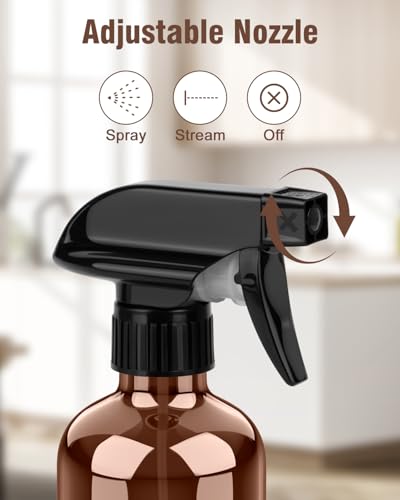Bontip Glass Spray Bottle 16 oz for Cleaning, Plants (2 Pack, Amber) | Refillable spray bottle Set, BPA-free eco glass, With labels and funnel, Great for cleaners, plant misting, hair care - color: Amber, size: 8 oz