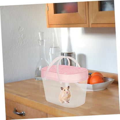 2pcs Portable Small Animal Carrier Cage, Pink Plastic Reptile Containers with Handle, Medium Turtle Box and Hamster Travel Carrier for Small Pets
