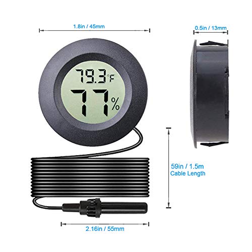 2-Pack Mini Digital Round Hygrometer Thermometer Gauge with Probe | Indoor Outdoor LCD Display Temperature Humidity Meter for Incubator Reptile Plant Terrarium Guitar Case