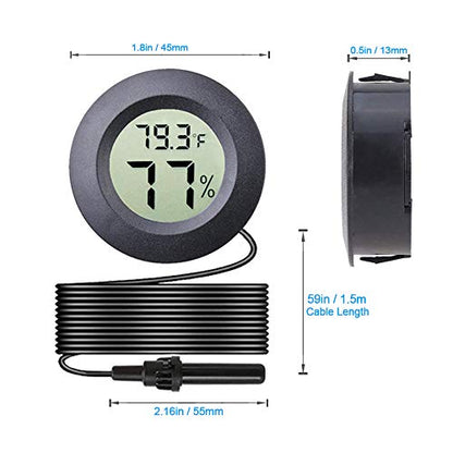 2-Pack Mini Digital Round Hygrometer Thermometer Gauge with Probe | Indoor Outdoor LCD Display Temperature Humidity Meter for Incubator Reptile Plant Terrarium Guitar Case