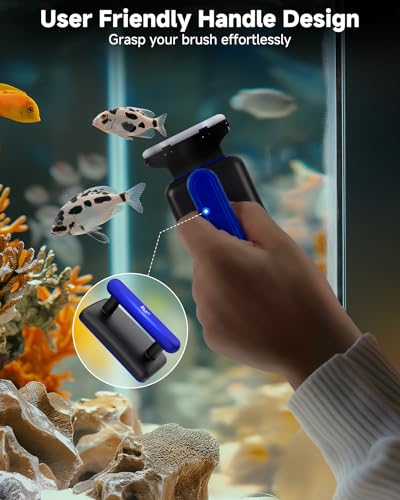 AQQA Aquarium Glass Cleaner, Double Side Algae Scraper with 2 Blades | Magnetic Fish Tank Cleaner, Self Floating Glass Scrubber Brush, for Up to 0.6 Inch Thick Glass & Acrylic Aquarium Tanks - size: L