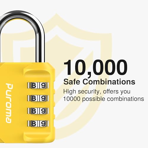 Puroma 1 Pack Combination Lock Locker 4 Digits Combo Padlock Gym Yellow | For School Gate Fence Toolbox Hasp Storage, Outdoor, Resettable, Weatherproof, Side Window, Crack Cut Resist, Hardened Steel - color: Yellow