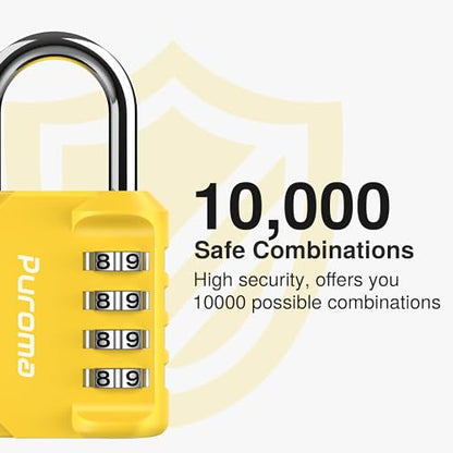 Puroma 1 Pack Combination Lock Locker 4 Digits Combo Padlock Gym Yellow | For School Gate Fence Toolbox Hasp Storage, Outdoor, Resettable, Weatherproof, Side Window, Crack Cut Resist, Hardened Steel - color: Yellow