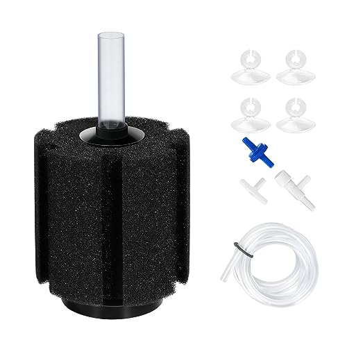 AQUANEAT Aquarium Air Powered Sponge Filter, Fish Tank Bio Bubble Filter with Airline Tubing, Valves, Suction Cup (Up to 60Gal) - size: Large up to 60Gal