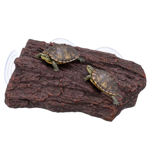 Realistic Bark Turtle Basking Platform - 3 Suction Cups Turtle Dock Essential Basking Platform for Aquatic Turtles, Frogs, Turtles Tank Accessory (Brown)