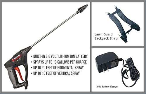 DU-MOST Fimco 5303079 Lawn Guard Multi Use Battery Powered Spot Sprayer for Small Scale Pest Control, 4 Gallon Molded Polymer Tank, 0.2 GPM Diaphragm Pump Hand Gun, Charger, Walnut Hand Scrub, 4oz