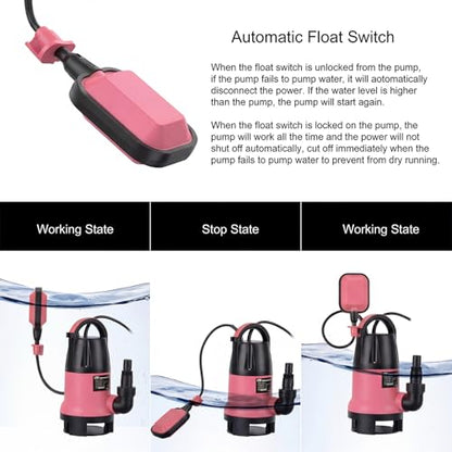 Prostormer 1HP 3700GPH Submersible Sump Pump with Automatic Float Switch | Pink Water Pump, Draining Transfer Clean & Dirty Water, for Pools/Ponds/Gardens/Flooded Cellars/Aquariums/Irrigation - color: Pink