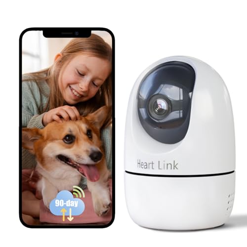 Heart Link Indoor Camera, 2.5K Pet Camera with Speaker for Dogs and Cats, 90-Day Cloud Storage, Phone App, AI Human & Pet Detection, 360° View, Night Vision, 2-Way Audio