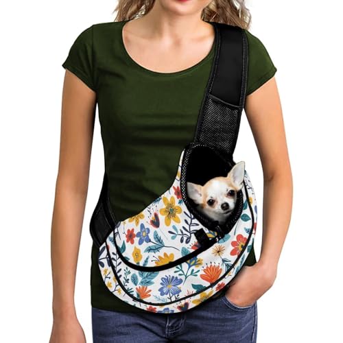 COEQINE Dog Carrier for Medium Dogs Cat Hands-Free Floral Front Facing Cat Sling Carrier Escape Proof Design Small Cats Women Walking Garden - color: Bloom Grace Floral Design