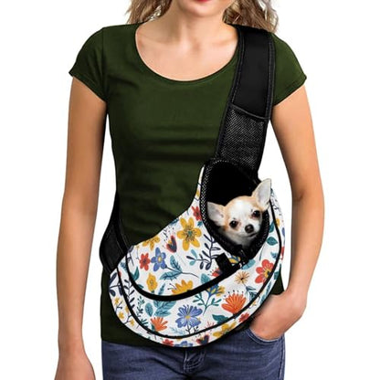 COEQINE Dog Carrier for Medium Dogs Cat Hands-Free Floral Front Facing Cat Sling Carrier Escape Proof Design Small Cats Women Walking Garden - color: Bloom Grace Floral Design