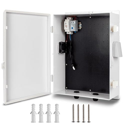 Namunanee Outdoor Electrical Box with Thermostat and Fan, ABS Water Resistant Enclosure with Internal Mounting Panel & Hinged Cover, 18.1" H* 12.6" L* 6.3" W, Plug & Play. - size: 18.1"H x 12.6"L x 6.3"W & Thermostat