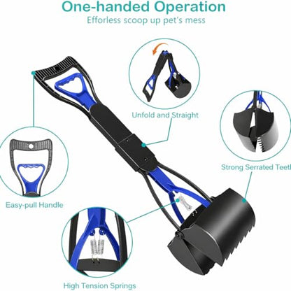 24 Inch Heavy Duty Foldable Pooper Scooper for Large, Medium & Small Dogs, Durable Springs, Interlocking Serrated Jaws, One-Hand Operation, Premium Outdoor Waste Pick-Up Tool - size: 24 inch