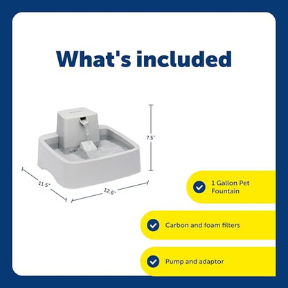 PetSafe Oasys Pet Fountain, 1 Gallon (128 oz), Cats & Small-Medium Dogs | Adjustable Water Flow, Whisker-Friendly Tray, Dishwasher-Safe, Replaceable Carbon & Foam Filters Included - size: 1 Gallon