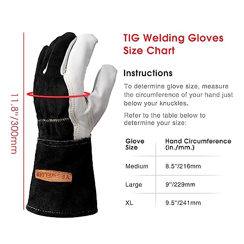 YESWELDER Premium Goatskin TIG Welding Gloves | Top Grain Leather | High Dexterity | True - Fit-Large - size: Large (Pack of 1)