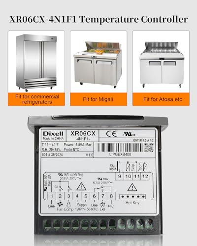Replace Dixell XR06CX-4N1F1 Temperature Controller for 120V 50-60hz | Fit for Commercial Refrigerators/Freezer, with Temperature Sensor Probes & Clasp - size: XR06CX-4N1F1