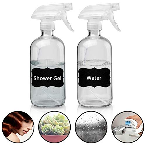 Glass Spray Bottles Empty 16oz Boston Round Bottle Refillable Container for Essential Oils with Funnel Lables Cleaning Products Aromatherapy Lotions Liquid Soaps (WhiteWhite) - color: A-Clear