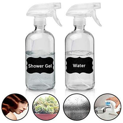 Glass Spray Bottles Empty 16oz Boston Round Bottle Refillable Container for Essential Oils with Funnel Lables Cleaning Products Aromatherapy Lotions Liquid Soaps (WhiteWhite) - color: A-Clear