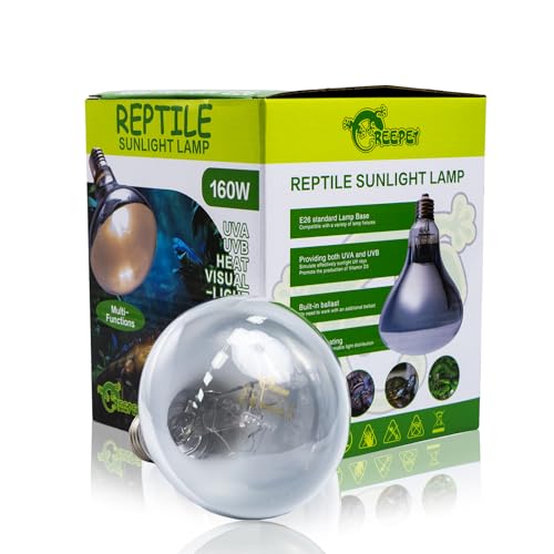160W Heat UVA UVB Reptile Light, Full Spectrum Self-Ballasted Vapor Basking Sunlight Bulb for Reptile and Amphibian Use E26 1 Pack - size: 160