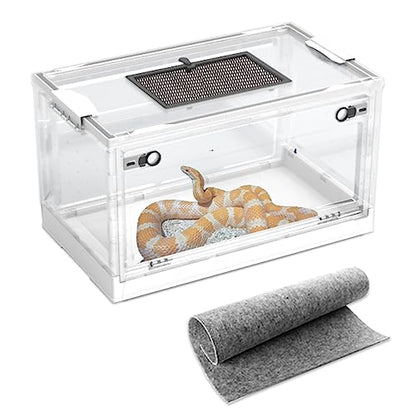 Dutiplus Large Snake Reptile Tank, Habitat Cages,White, 21.65"x12.6"x12.2" | Amphibians Habitat Cages, Sliding Screen Top, For Lizard, Gecko, Frog, Hamster, Hermit Crab - color: White